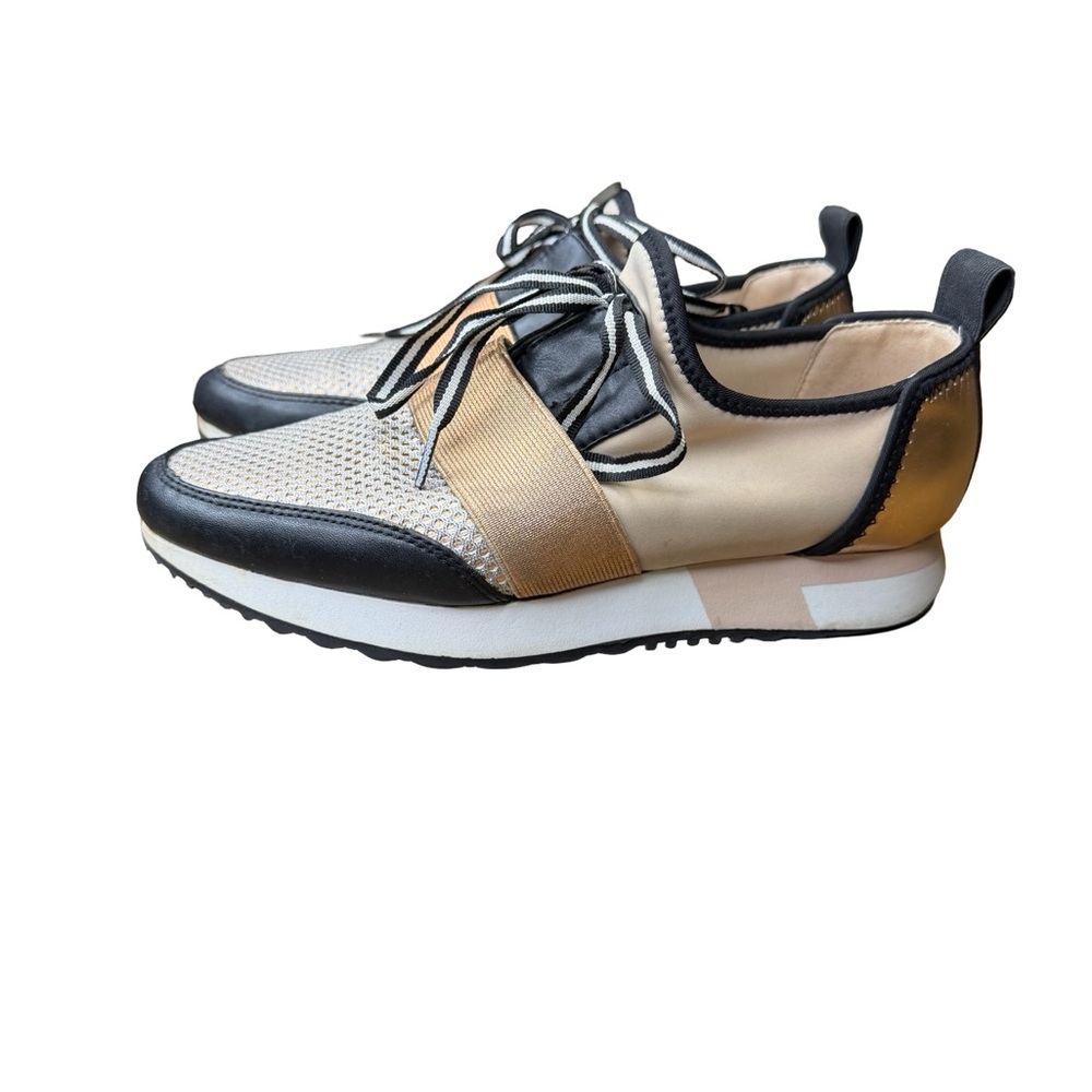 👟✨ Steve‎ Madden Antics Metallic Strap Lace-Up Sneakers Gold Black 7.5 ✨👟